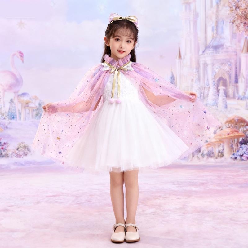 Girls Lightweight Sheer Princess Cape for Fantasy Dressing Up and Birthday Parties Soft Nylon Fabric Costume Accessory