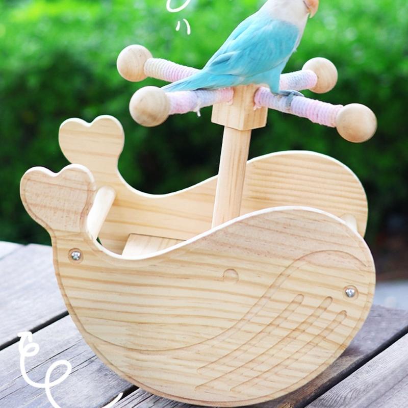 Bird Rocking Stand with Rotating Windmill Whale Rocker Perch Exercise Toy for Parrots Enrichment and Interaction Fun