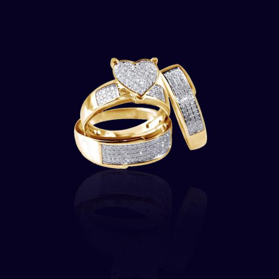 3 Adet Kadınlar Rhinestone Kalp Yüzük Seti Düğün Nişan Takı Hediye
