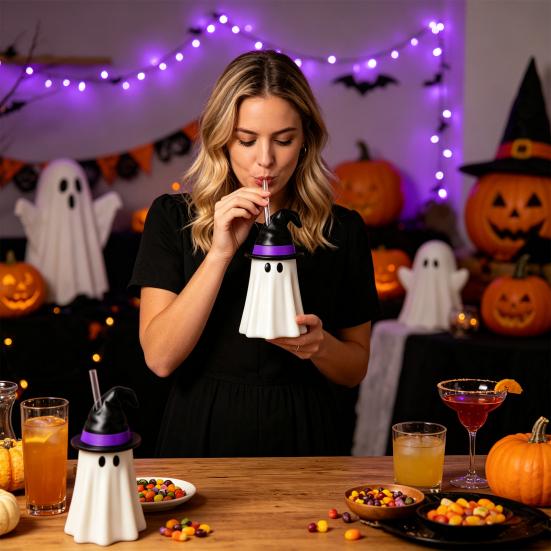 Unique Ghost Gift Ideas Halloween Witch Hat Can Holder, Spooky Insulated Sleeve for Standard Slim Tall Insulator Soda Beers, Reusable Drink
