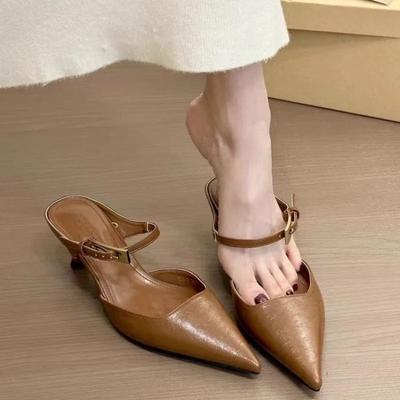 Fashion Women Pointed Toe Slippers Mid Heels Fashion Elegant Mules Shoes Summer Dress Sexy Woman Sandals 2025 Trend Brand Women’s Pumps
