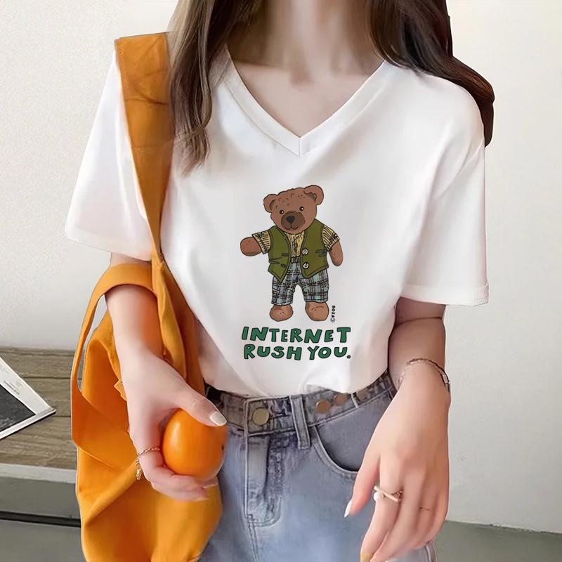 

Women s Loose Bear Print Short-Sleeve T-Shirt XXL