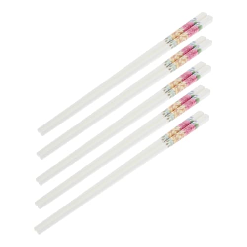 

DECHOUS 5 Pairs of Bone Porcelain Ceramic Chopsticks, Chinese Style Tableware, Red
