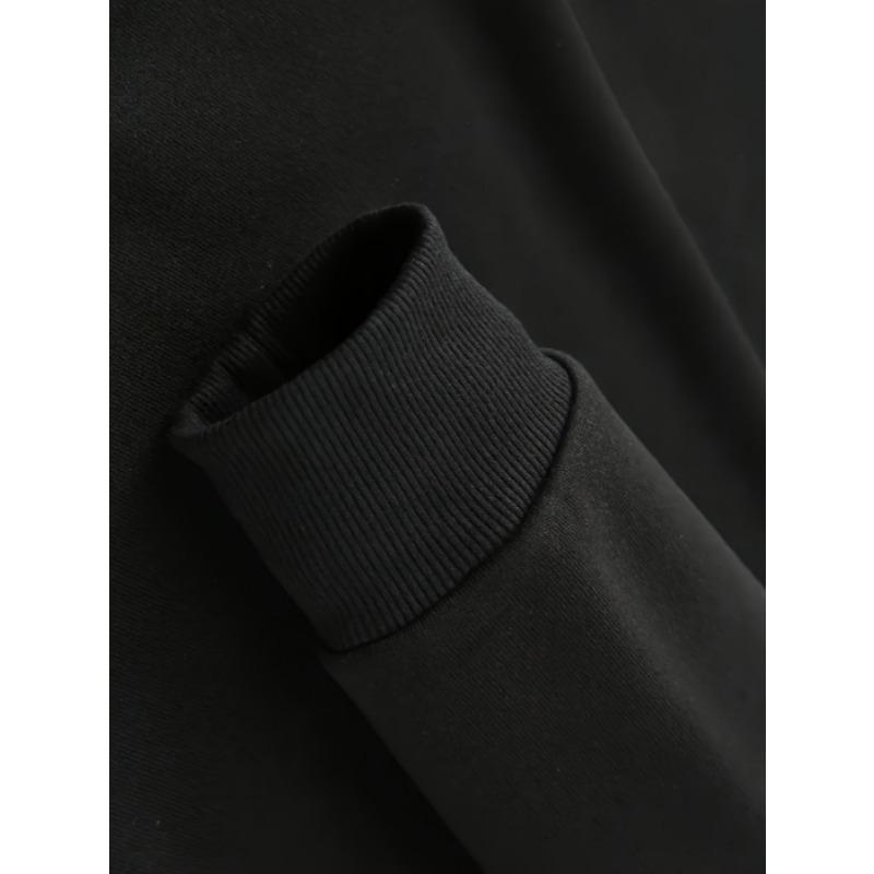 Men'S Black Crew Neck Sweatshirt - Loose Fit Long Sleeve Casual Trendy Print For Daily Wear.