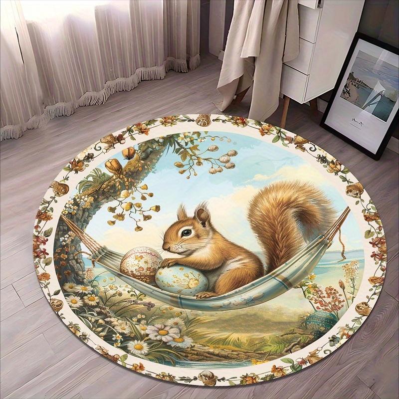 

Cute Squirrel Farm Flannel-printed round floor mats are slip-resistant Suitable for living room bedroom terrace garden carpets 60cm