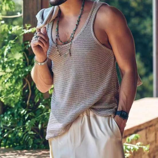 Men Summer Vest Sleeveless Solid Color Simple Style Knitted U Neck Sports Soft Pullover Men Tank Top Men Clothes