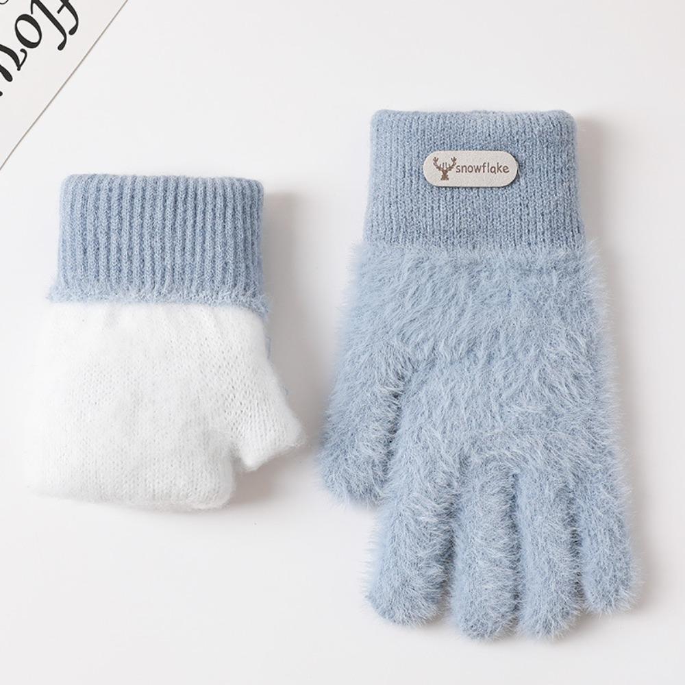 Fashion Thickened Furry Gloves Solid Color Cold-proof All Finger Mittens Warm Windproof Knitted Gloves Men Women