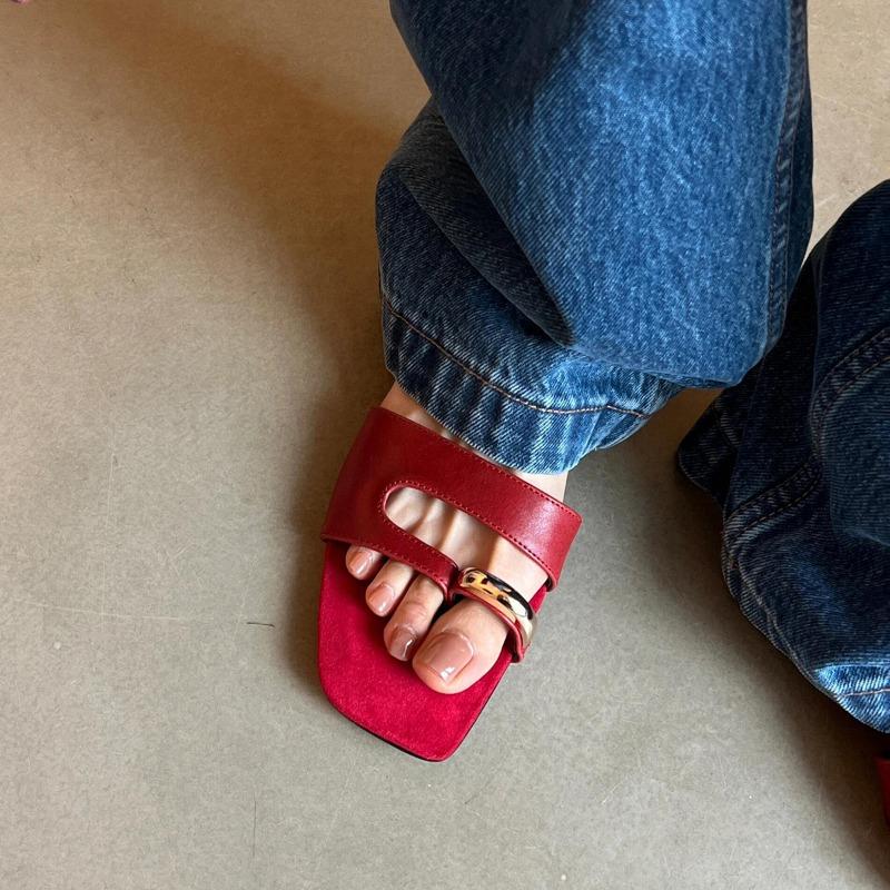 Sheepskin Version~ New Design Open-toe Flats Women's Metal Buckle Toe Slippers Temperament Sandals