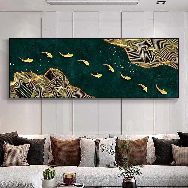 Chinese Style Koi Canvas Poster And Prints Nine Fish Illustration Feng Shui Carp Lotus Pond Wall ArtPainting For Decor No Frame