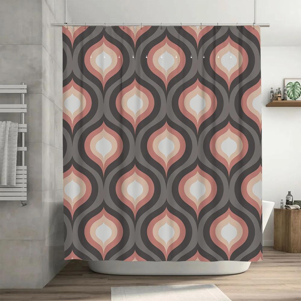 Classic Shower Curtain Decor Gray Pink Beige Geometric Printed Waterproof Fabric for Bathroom Home Decoration by Taur