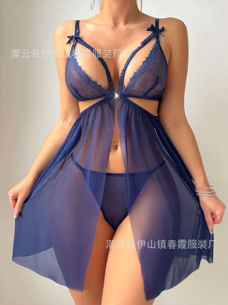 Sexy suspender two-piece sexy nightdress hollow bow casual body sculpting two-piece set for women