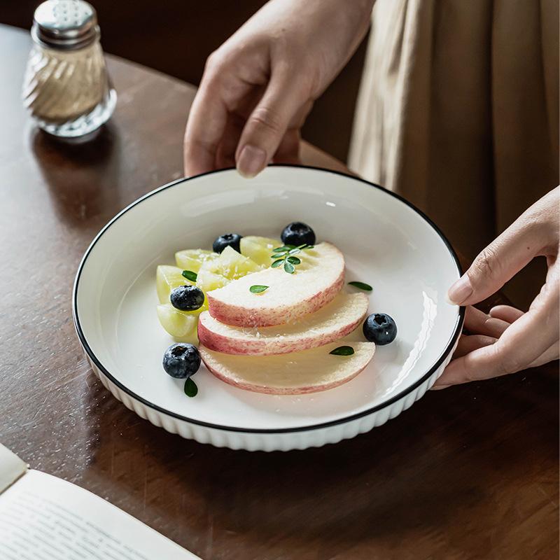 Plate Vegetable Plate Household Simple Ceramic Plate Retro Style Tableware Round Plate Dining Plate Salad Plate Breakfast Plate