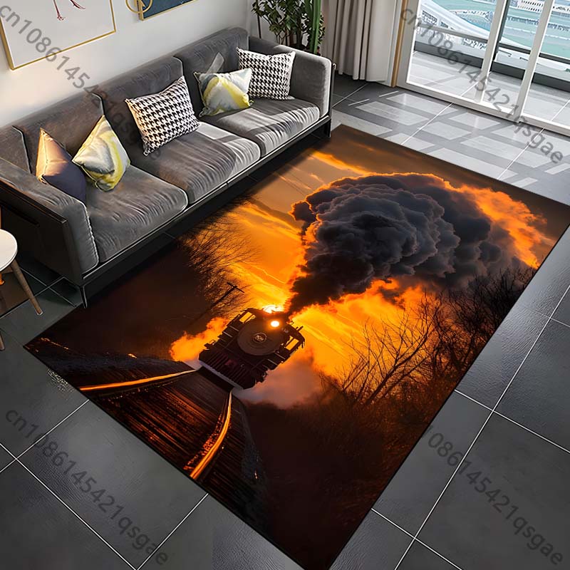 Retro Steam Train Pattern Rug Carpets for Bedroom Living Room Bathroom Mat Creative Door Mat Cloakroom Home Decor Area Rug