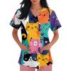 Women's V-neck Printed Short-sleeved Work Clothes With Side-slit Pockets And Uniforms