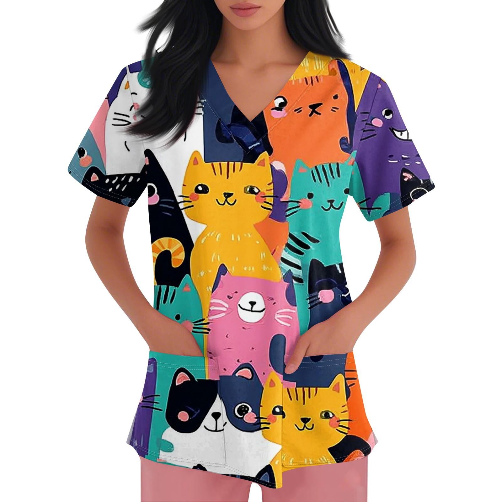 

Женская рабочая одежда с V-образным вырезом, принтом и короткими рукавами, с боковыми карманами и униформа L жёлтый