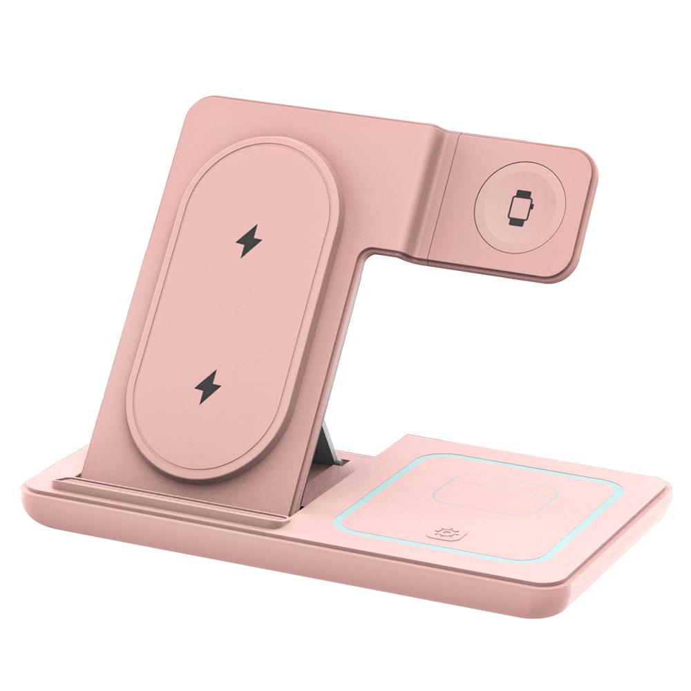 3 In 1 LED Light Foldable Wireless Charger Stand For Samsung S24 S23 Galaxy Watch 2-8 Active 1 2 Buds Pro Fast Charging Station