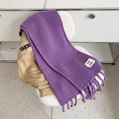 New Knitted Scarf Women's Autumn and Winter Solid Color Korean Version Versatile Tassel Long Warm Men's and Women's Couple Scarf