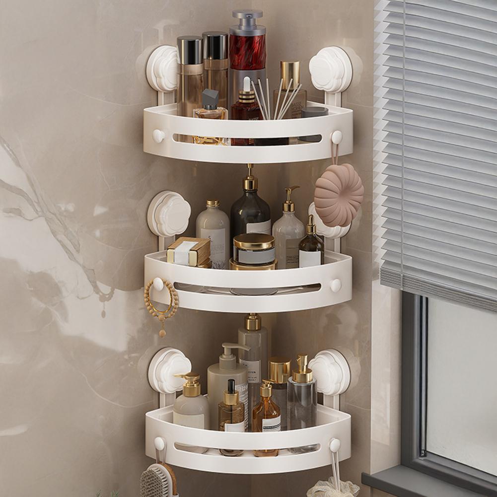Corner Shelf Organizer Bathroom Corner Storage Rack with Strong Load-bearing Capacity Lotion Holder Suction Cup