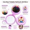 Cute Bear Foldable Hair Brush with Mirror, Compact Travel Detangling Hairbrush, Portable Pocket Hair Comb for Women, School, Office & Travel