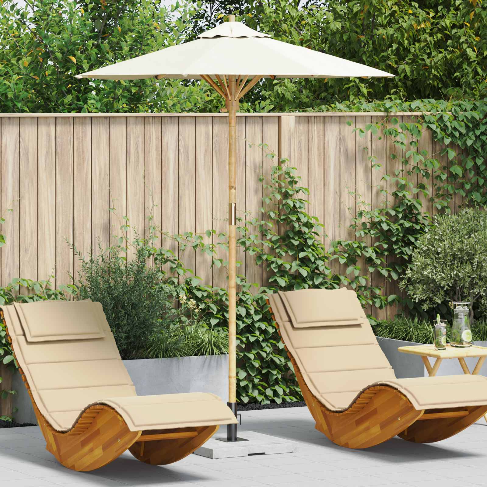 Garten-Sonnenschirm Cremeweiß Ø 180 x 230 cm Bambus