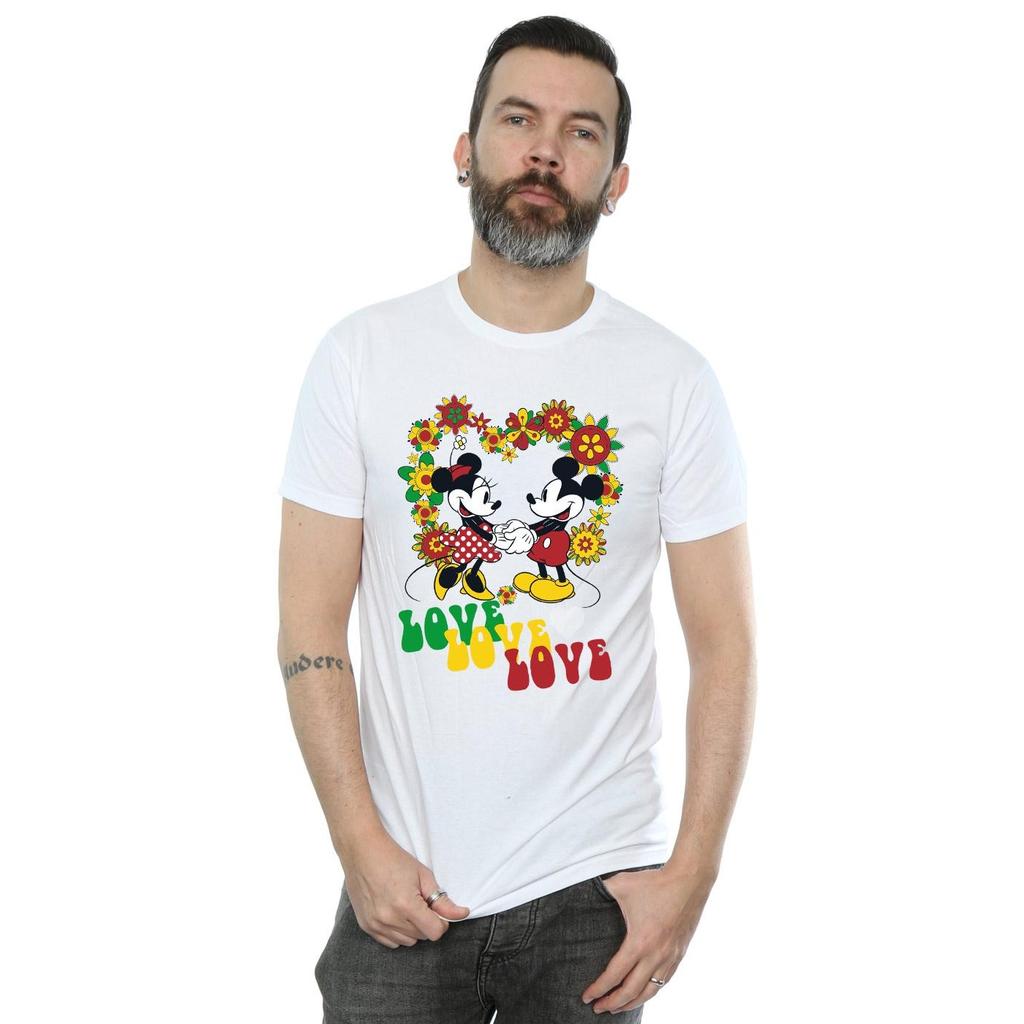 Disney Mens Mickey And Minnie Mouse Hippie Love T-Shirt