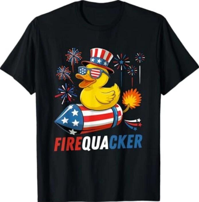 Patriotic Rubber Duck Firequacker USA Flag Funny 4th of July T-Shirt S