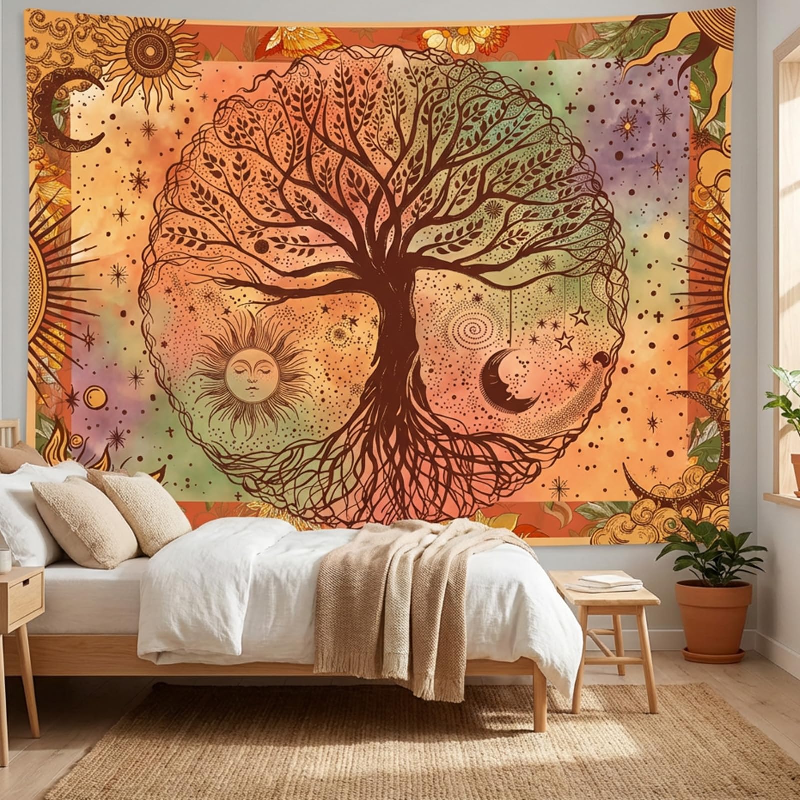 Vintage Gothic Tapestry, Skull With Blooming Red Roses, Moon And Starry Night Wall Art For Dark Academia And Witchy Room Decor 70x100CM