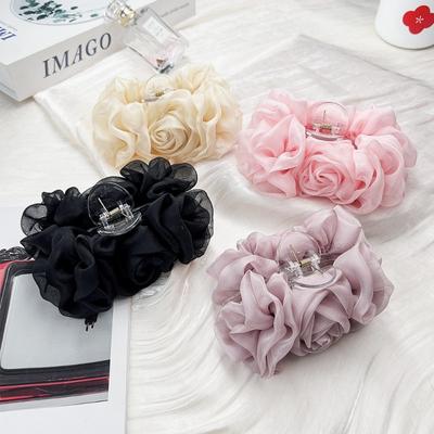 Large Chiffon Pleated Grab Clip Elegant Back of The Head Updo Shark Clip Ladies' Hair Clip