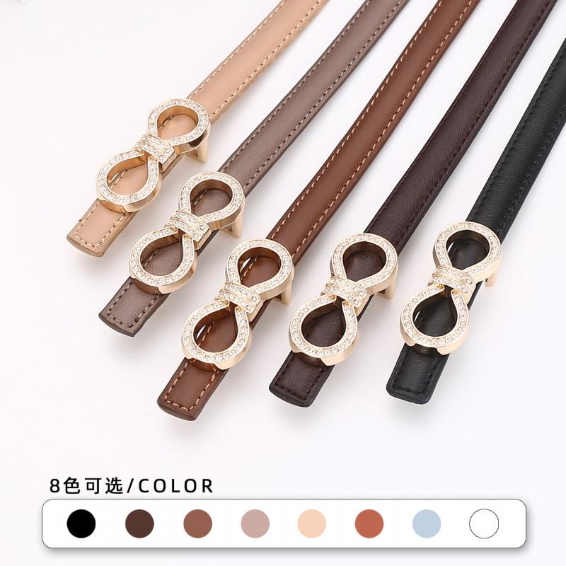 Womens Slim Leather Belt With Zinc Alloy Rhinestone Buckle Fashion Waistband Pants Skirts Office Casual
