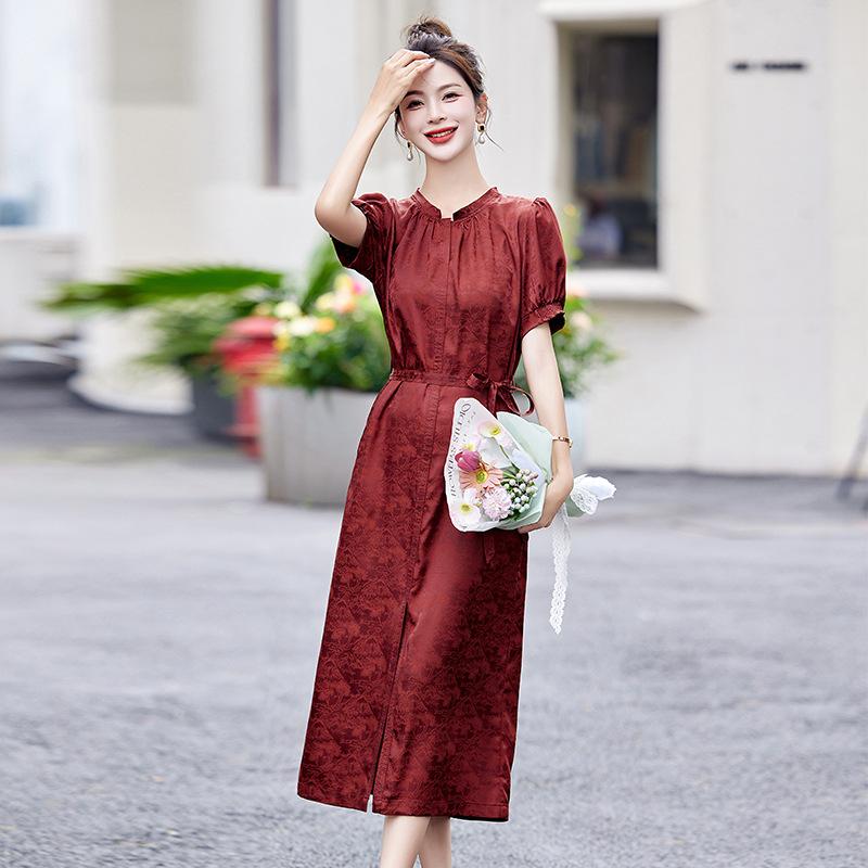 

Платье премиум-класса новое ретро темперамент элегантное жаккардовое платье 2XL красный