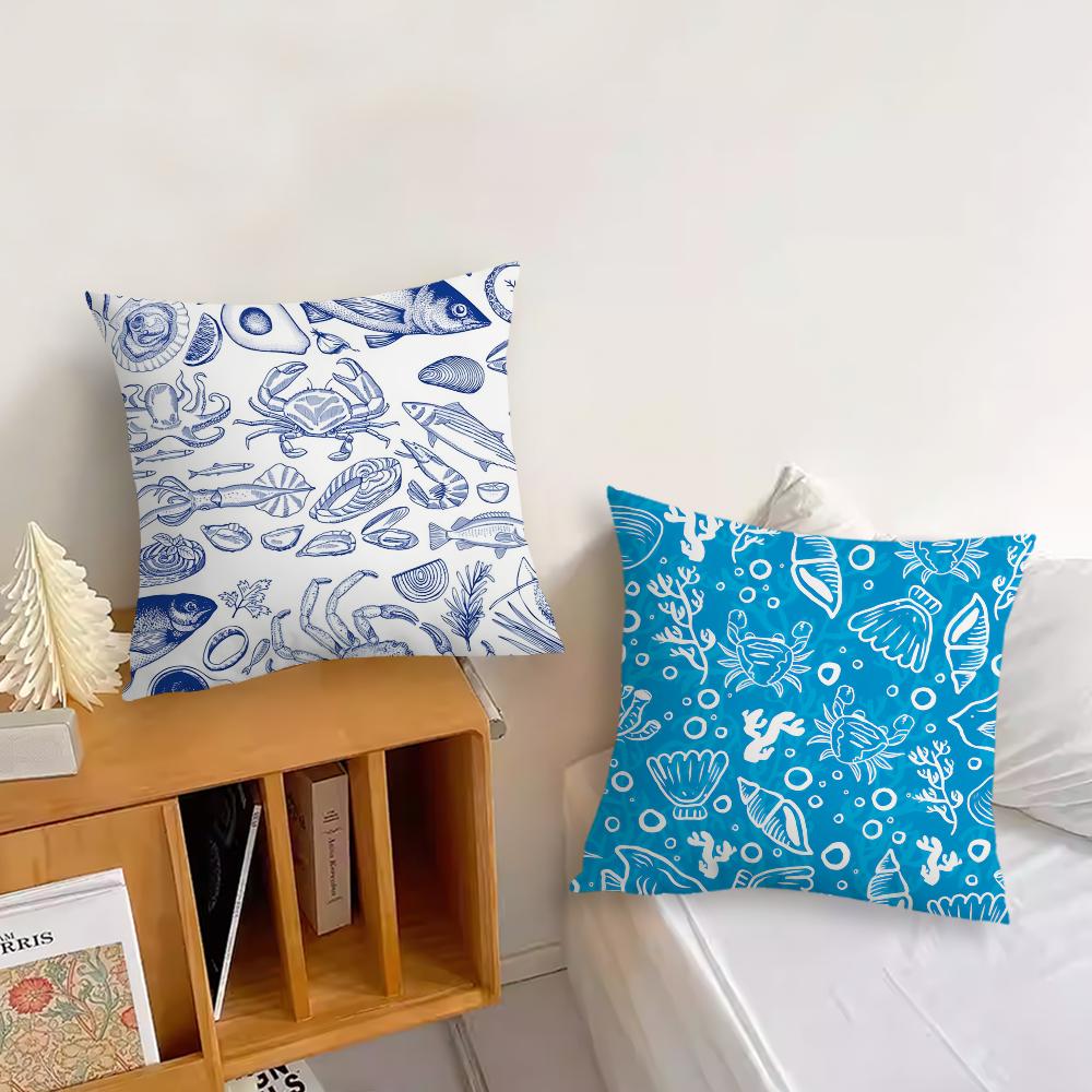 Art Sea Life Blue cushion cover Sofa Living Room Bedroom Headboard Backrest Cushion Square Cushion Nap Time Pillow Case