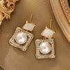 Retro Geometric Square Pearl Zirconia Earrings - Elegant Fashion Drops