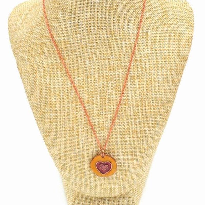 Minimalist Copper Heart Necklace: Enamel Yellow Bar