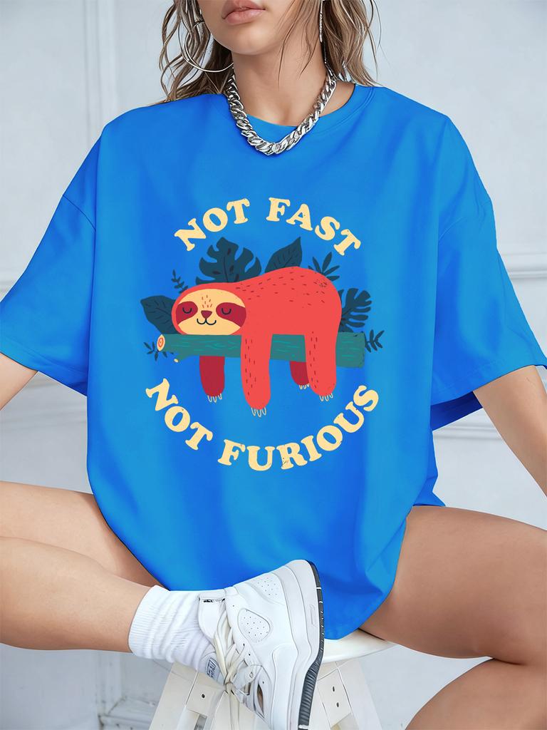 Not Fast Not Furious Sloth Prints TShirts Womens Summer Cotton Short Sleeve T Shirt Loose ONeck Soft Tops Casual Woman Clothes
