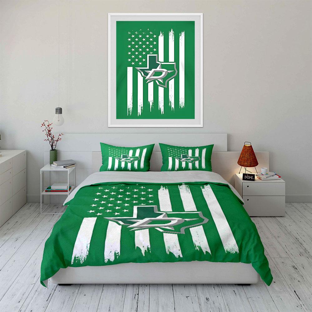 "Green Texas Flag with Star and Stripes" Print Bedding Set Duvet Cover Pillowcases (1* Duvet Cover 2* Pillowcases Do Not Include Comforter)