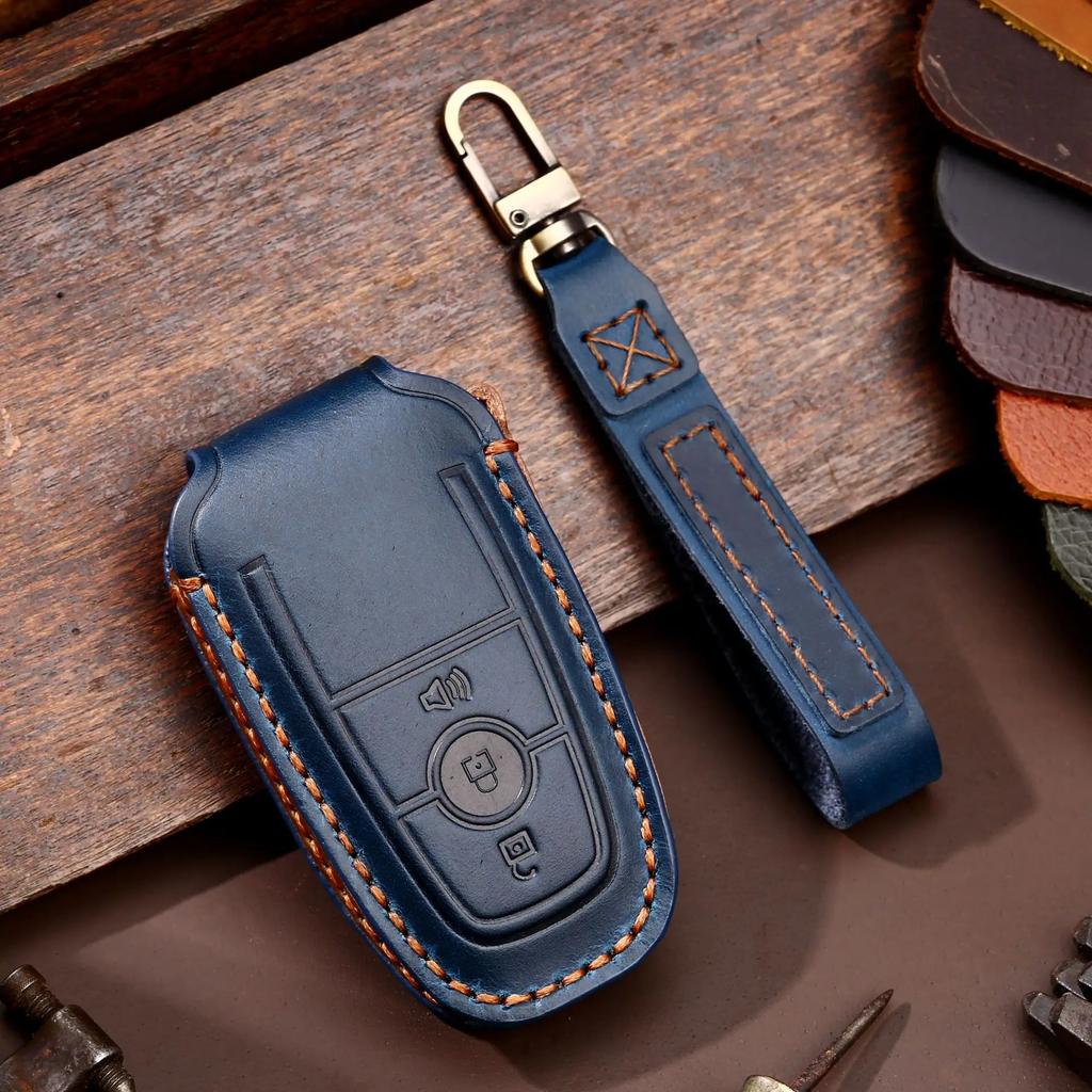 Leather Car Remote Key Case Cover for Ford Fusion Mustang Kuga Ecosport Explorer F-150 F-250 F-350 F-450 F-550 Raptor F150 Fob