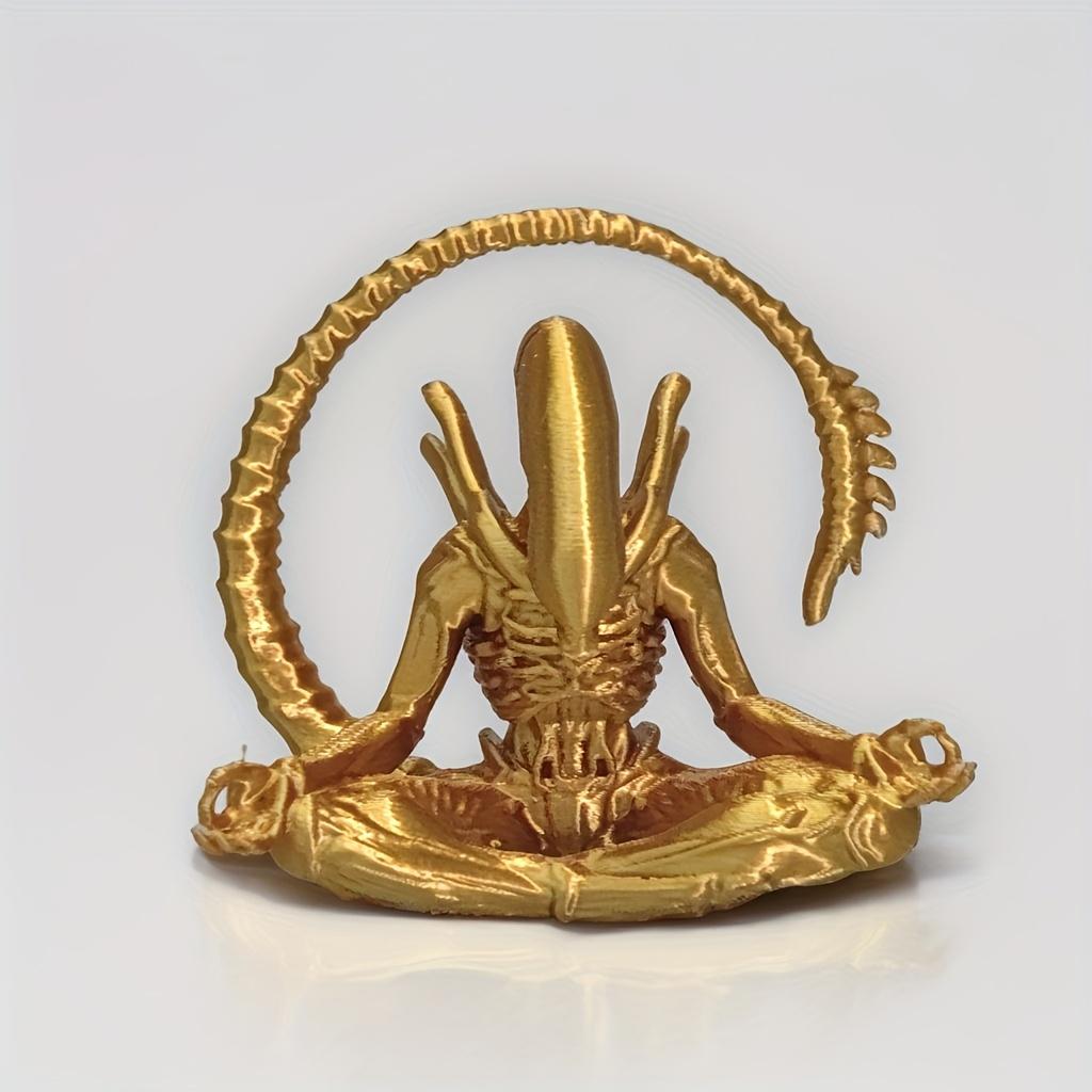 

Meditating Alien Figurine - Contemporary Fantasy Decor with Expressive Eyes & Outstretched Arms, for Living Room, Bedroom, Gift золотистый