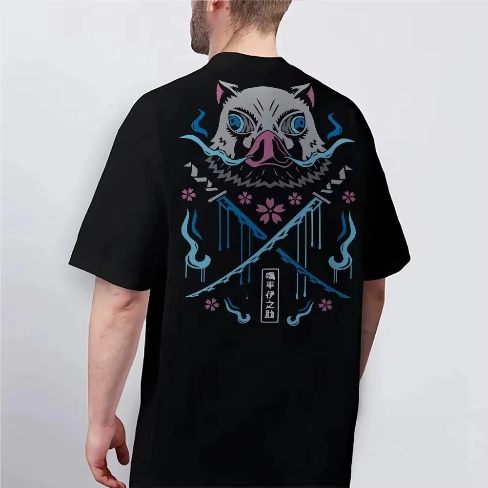 

Summer Men s Devil Killer Hashibira Inosuke Printed Couple Round Neck Short Sleeve Cotton Breathable Anime Large T-shirt 4XL