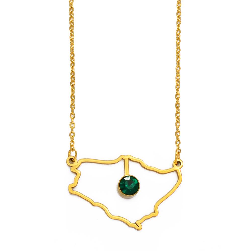 Anniyo Saudi Arabia Map With Green Stone Gold Color Charm Pendant Necklace Kingdom of Saudi Arabia Jewelry Women Girls #174121 45cm add 5cm