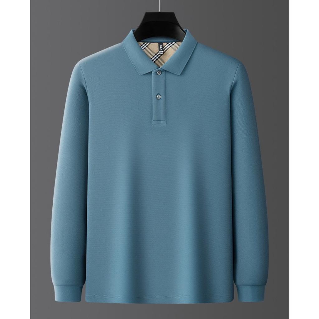 TrendHub New Men's  Cotton Business Long Sleeve Solid Color Polo Shirt Fashionable Warm Comfortable Autumn Winter Top