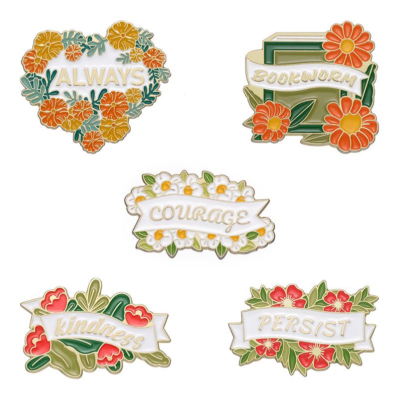 ALWAYS English Geometric Floral Brooch Lapel Pin - Garden Aesthetic Metal Badge for Clothing Accessories, Scarf Buckle & Gift