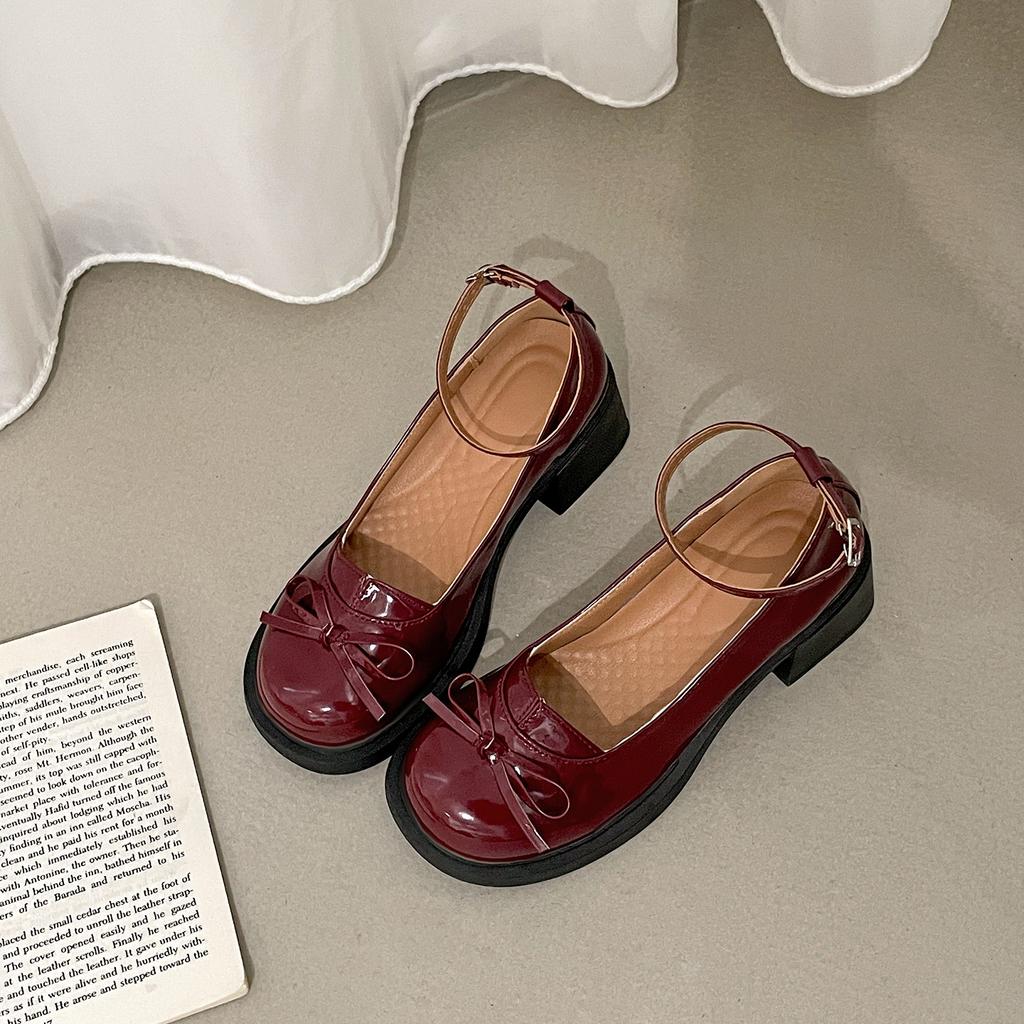 Fashion Comemore Red Mary Jane Women Pumps Thick High Heels Shoes Female Lolita Square Toe Shoes Spring Fashion Party Leather Woman Shoe