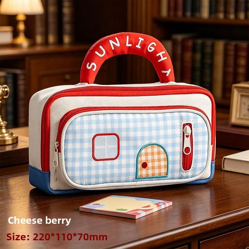 Color Blocks House Pen Case With Large Capacity For Office And School Use