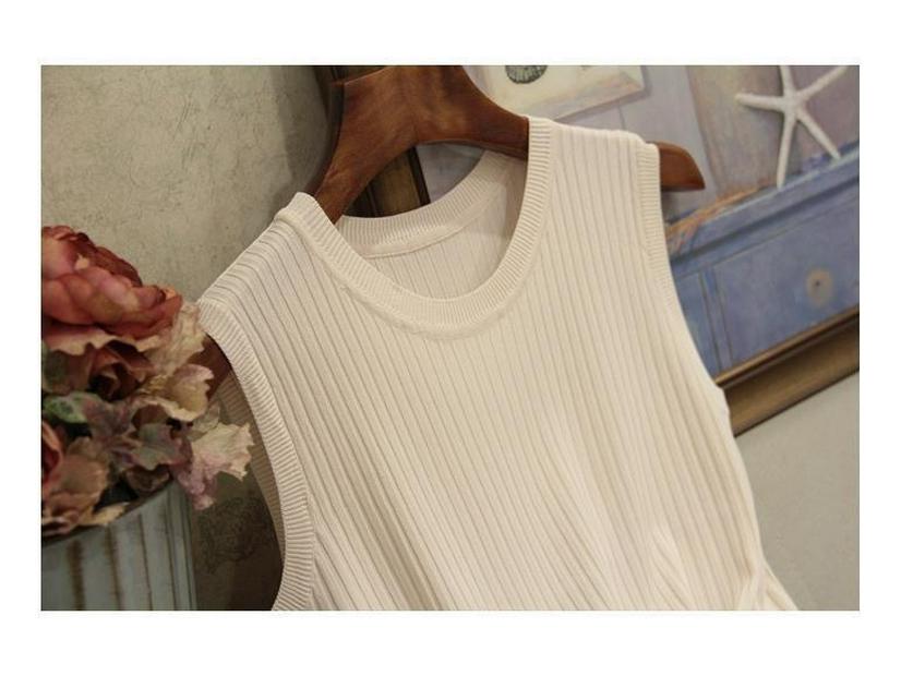 Women's Plus Size Ice Silk Round Neck Tank Top - Summer Korean Style Sleeveless Versatile Base Shirt