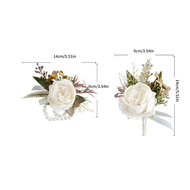 Romantics Champagne Wrist Corsage and Boutonniere Artificial Flower Set for Wedding Ceremonies Bridal Shower Flower