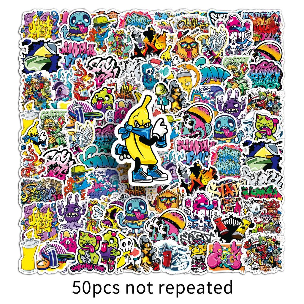 50 Waterproof Graffiti Stickers: Trendy, Creative, DIY for Hand Accounts, Phone Cases, Suitcases