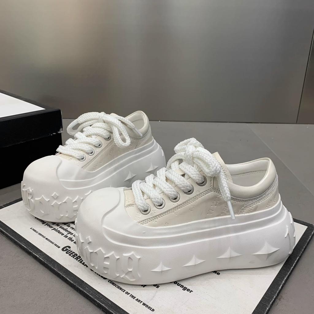 Big-headed Muffin Thick-soled Little White Shoes for Women 2025 Spring and Autumn Tire-soled Sneakers with Wide-leg Pants To Increase the Height of Br