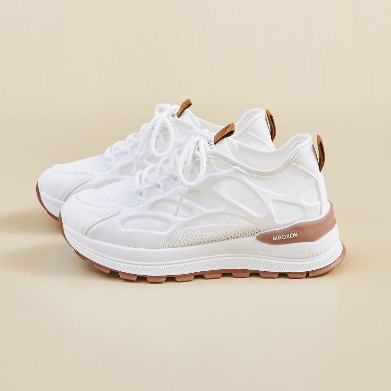 Women's White Sneakers Summer Height Increase Non Slip Breathable Sports Running Shoes Comfortable Fashion Lace Up Casual Shoes