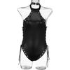 Sex Underwear Sexy Side Lace-Up Neck Backless Leather One-Piece Patent Leather Swimsuit