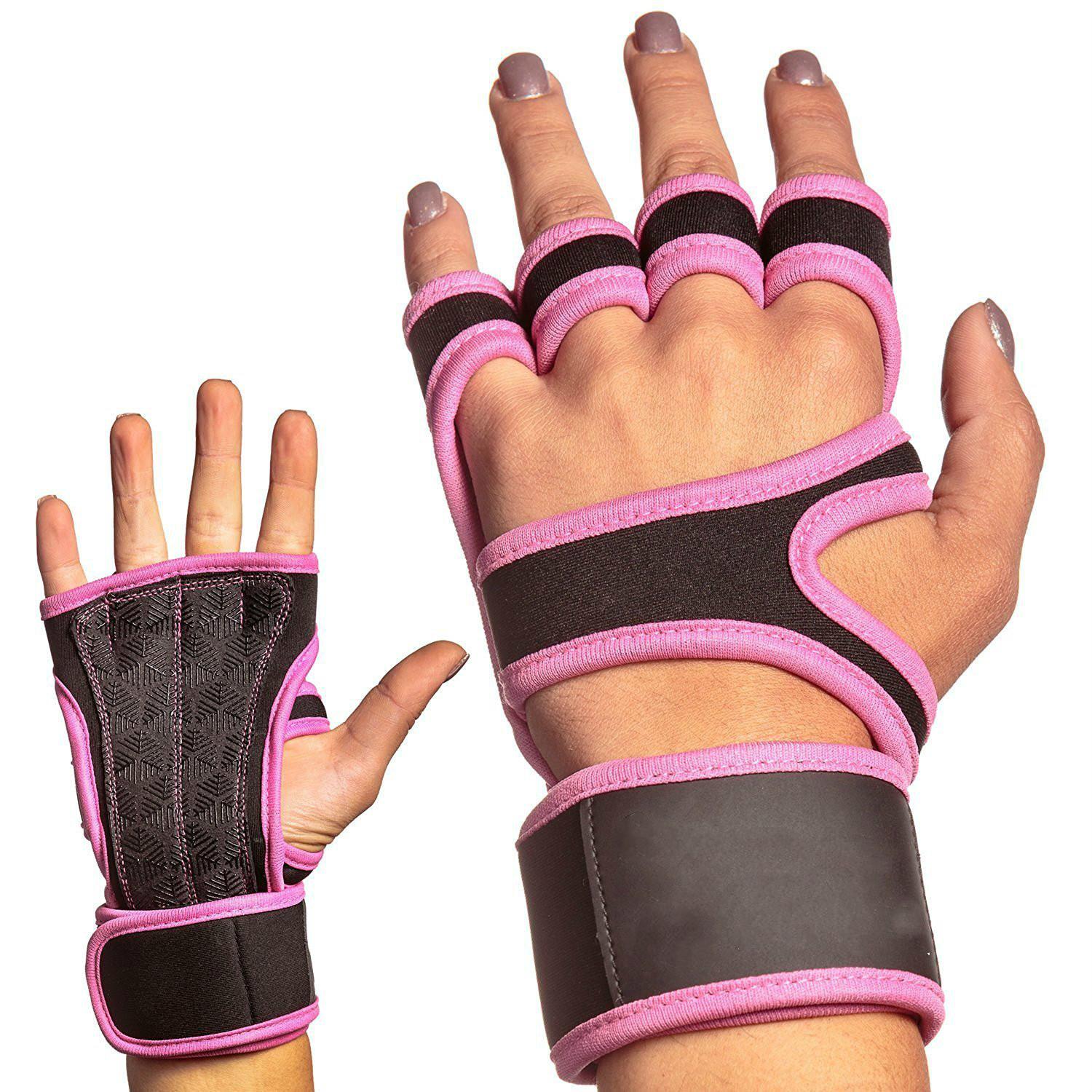 

Leather Silicone Cycling Fitness Gloves Weightlifting Half-Finger with Wrist Guard XL рожевий